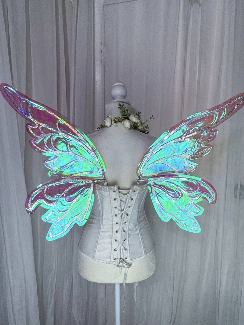 Iridescent Pink Fairy Wings Halloween Cosplay Renaissance Faire Costume Adult